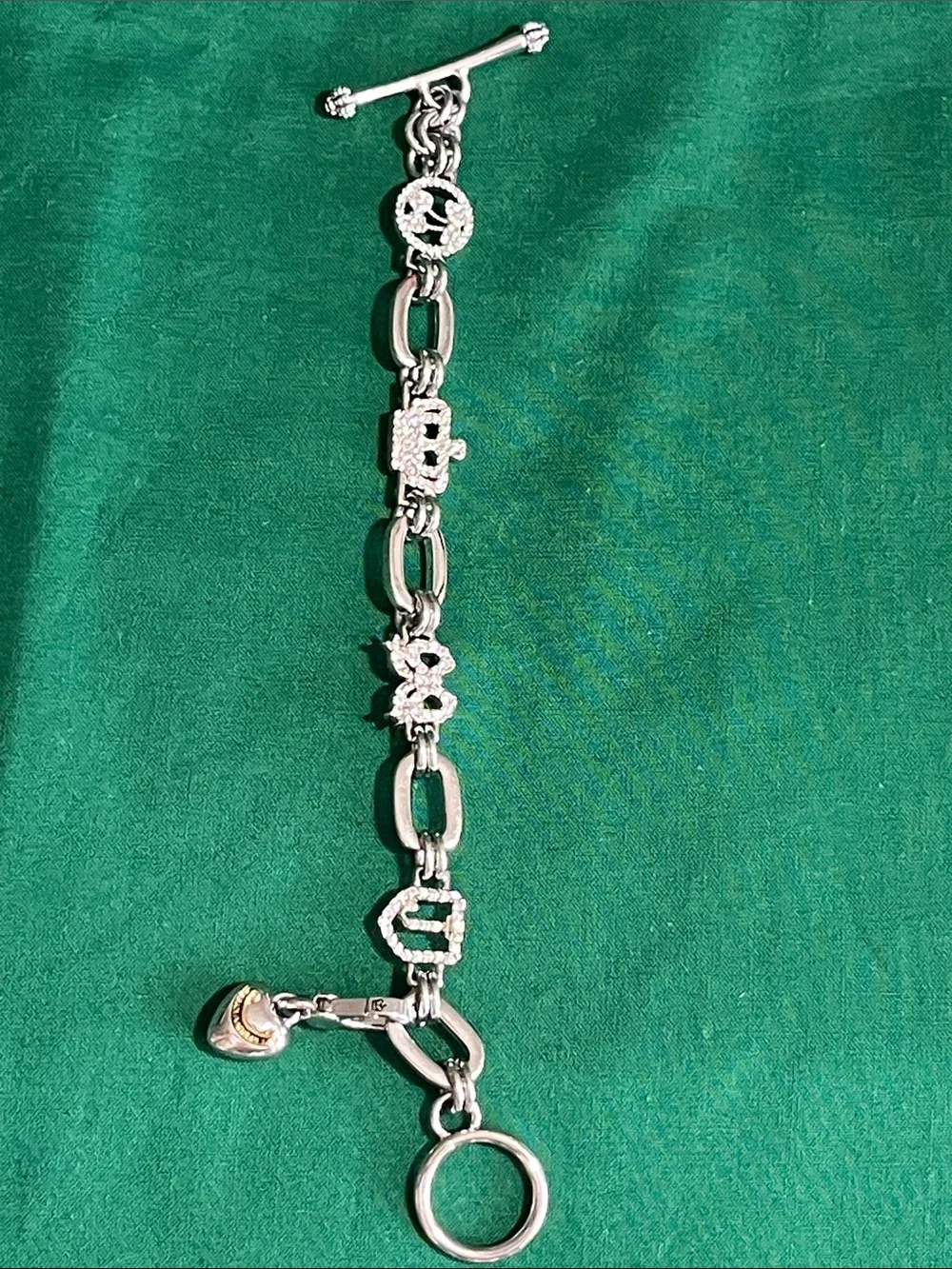 Juicy Couture Silver Crystal Link Bracelet with Heart Charm